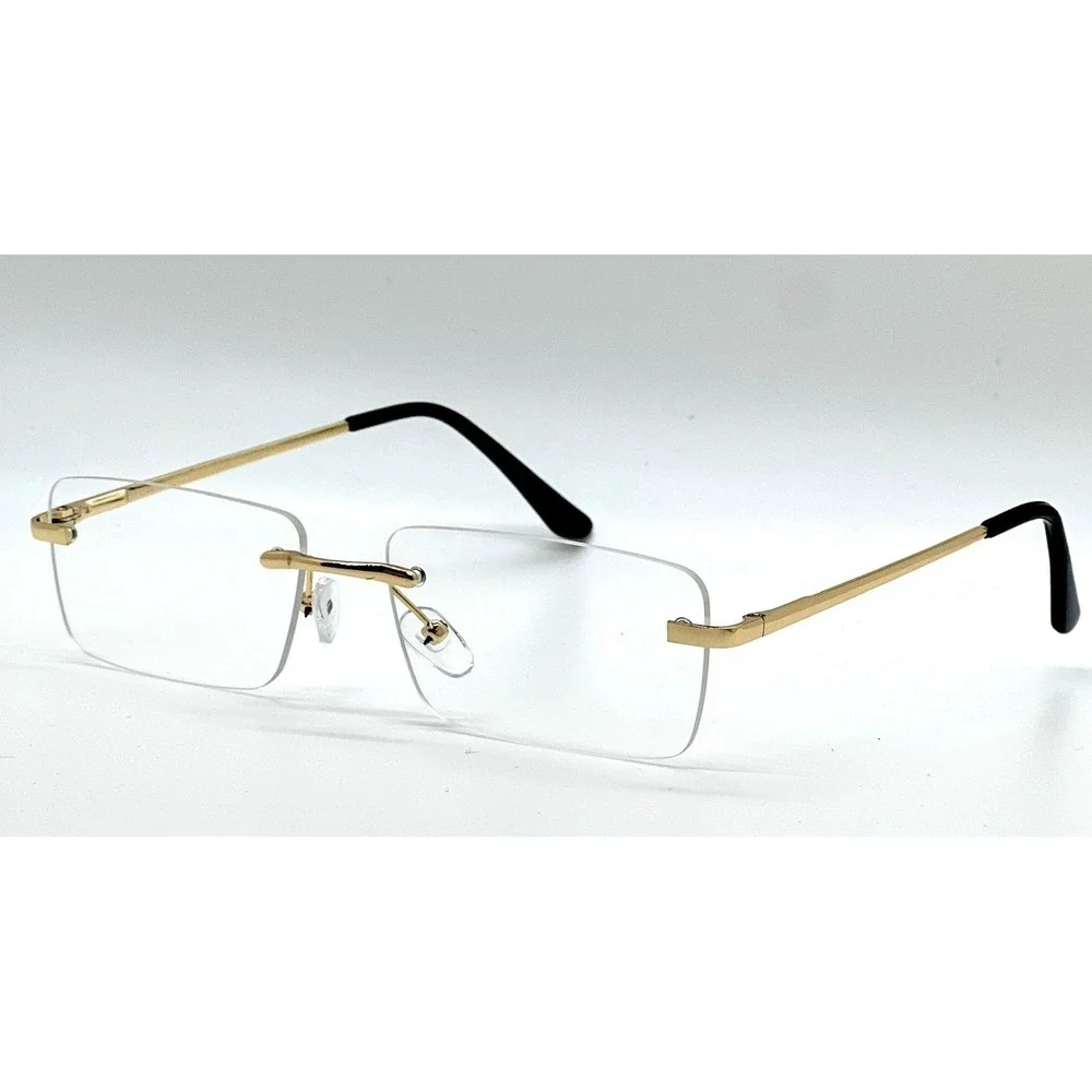 Women Sunglasses Fashion Rimless‎ Rectangle Gold Frame Clear Lens Hip Hop UV400